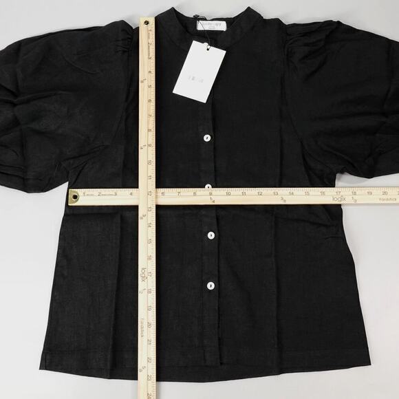 Lanhtropy Linen Shirt Womens XS Black Bubble Sleeves Oversized Langenlook - Picture 12 of 16